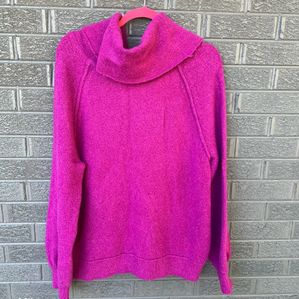 Free People Vibrant Pink Cowl Neck Sweater